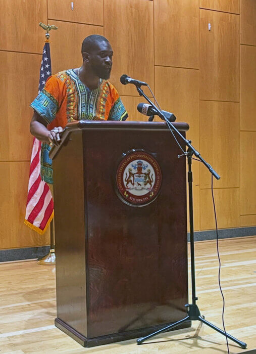 Master of Ceremonies, Royston Alkins, addressing the audience.