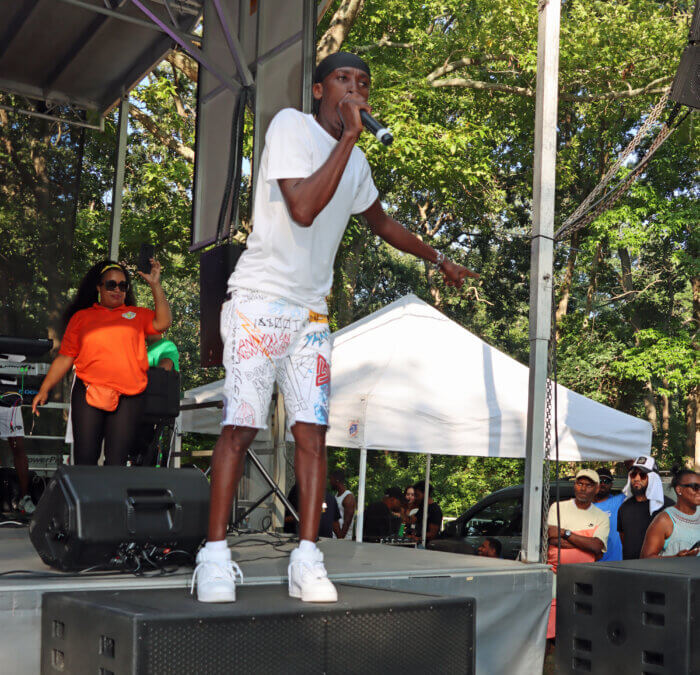 Delroy "Fireman" Hooper performs on stage at Vincy Day USA 2023.