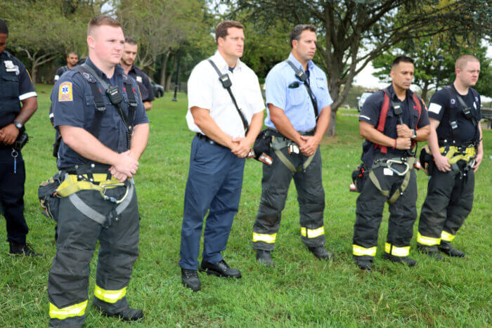 Members of the Fire Department of New York (FDNY) at the 9/11 commemoration at Seaview Park in Canarsie, Brooklyn.