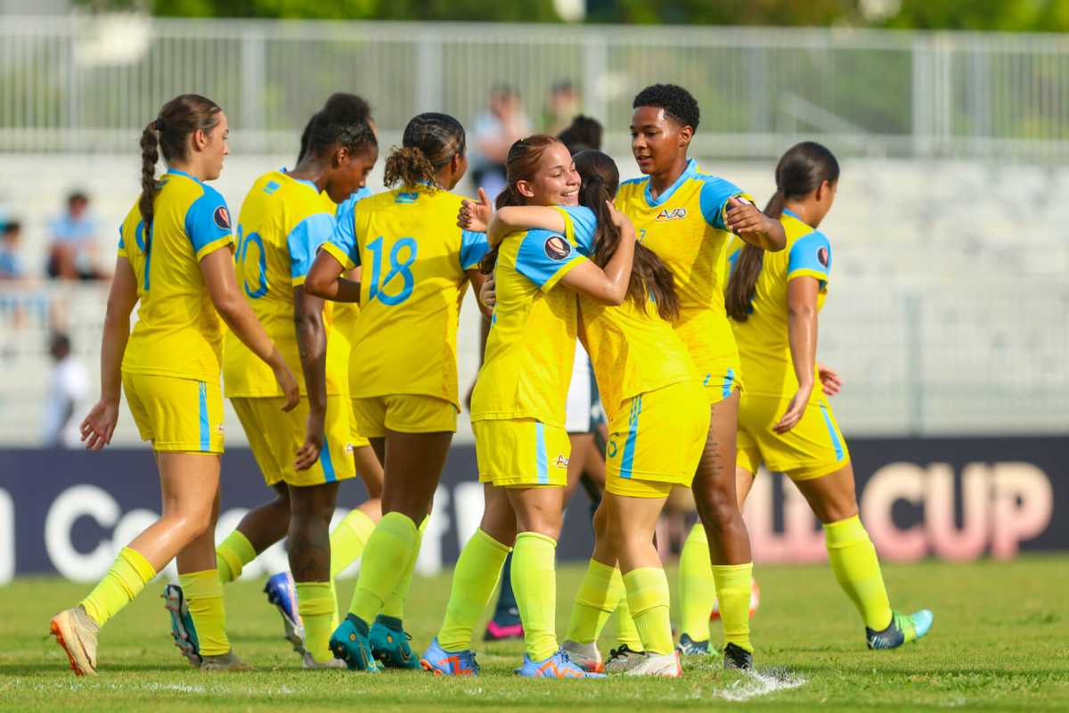PROVIDENCIALES, TURKS AND CAICOS. SEPT. 25: Jennifer Henao #14 of Aruba celebrates his goal during the League C Group G match between Turks and Caicos and Aruba in the Road to Concacaf W Gold Cup, held at the TCIFA National stadium, in Providenciales, Turks and Caicos.