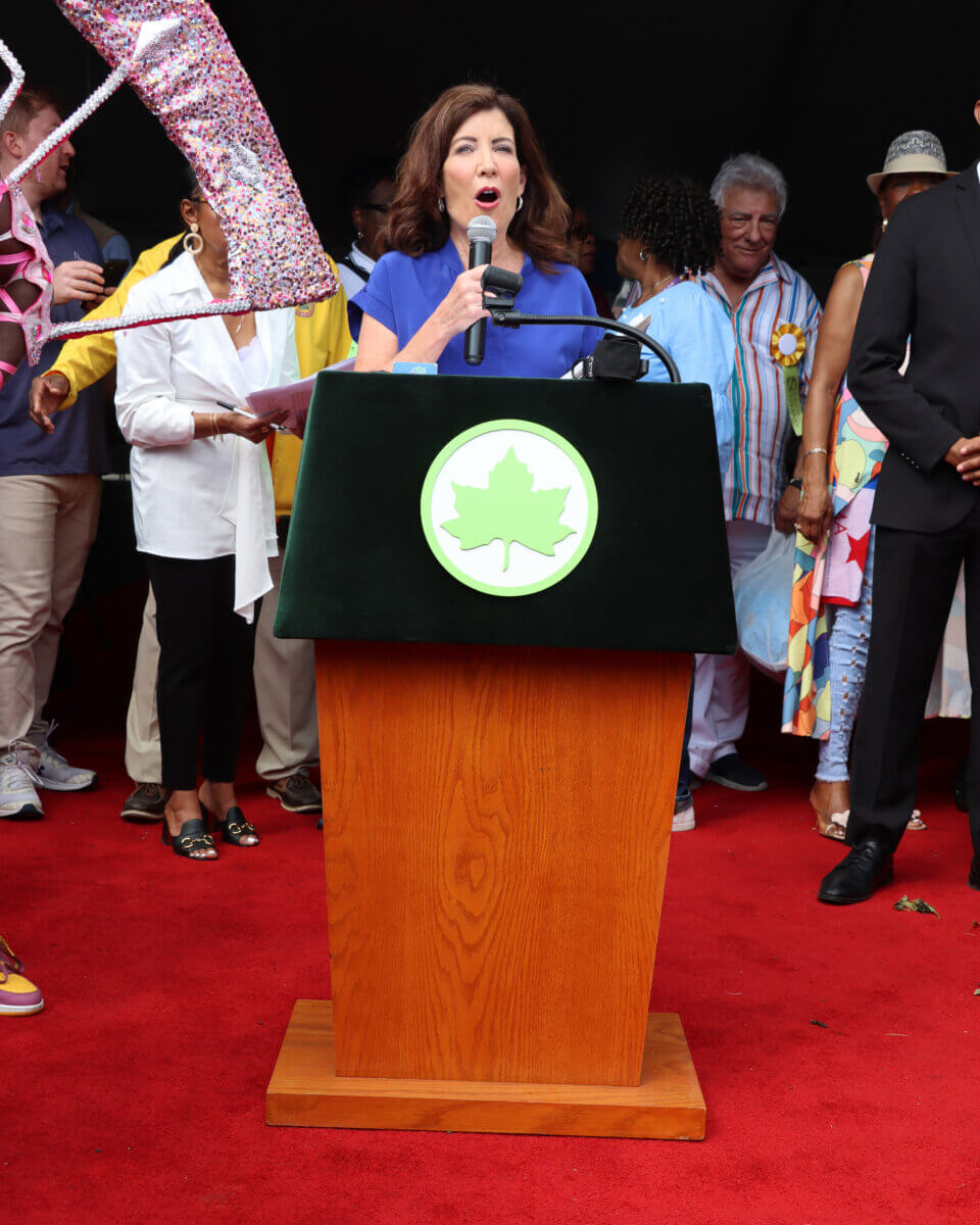 Gov. Kathy Hochul makes Harry Belafonte Scholarship announcement at West Indian-American Day Carnival Parade on Labor Day.