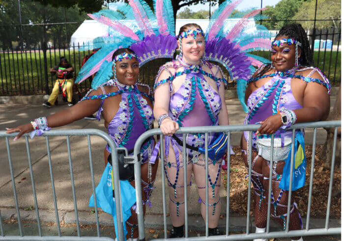 Bronx native Shannon Lee Gilstad, center, with St. Lucians Sharma La Corbiniere, left, and Princess Innocent portraying Sesame Flyers' "Destination.”