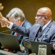 Trinidadian Dennis Francis, president of the seventy-eighth session of the United Nations General Assembly, addresses the opening of 78th session of the General Assembly Debate on theme “Rebuilding trust and reigniting global solidarity: accelerating action on the 2030 Agenda and its Sustainable Development Goals towards peace, prosperity, progress and sustainability for all.”
