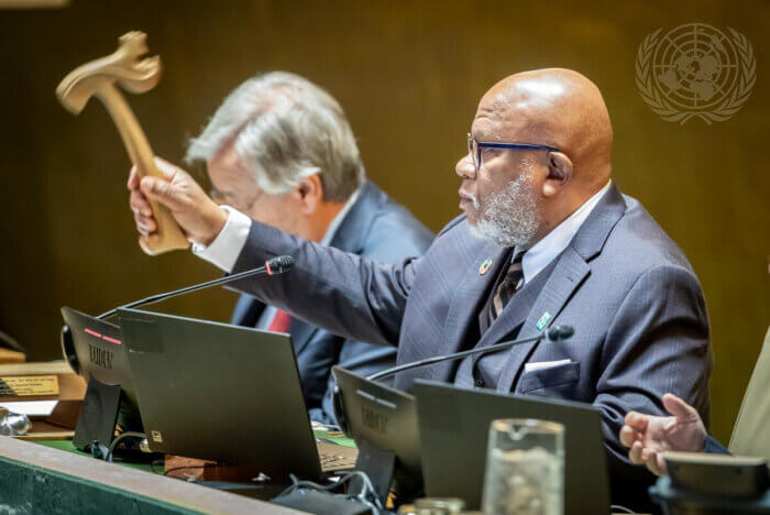 Trinidadian Dennis Francis, president of the seventy-eighth session of the United Nations General Assembly, addresses the opening of 78th session of the General Assembly Debate on theme “Rebuilding trust and reigniting global solidarity: accelerating action on the 2030 Agenda and its Sustainable Development Goals towards peace, prosperity, progress and sustainability for all.”