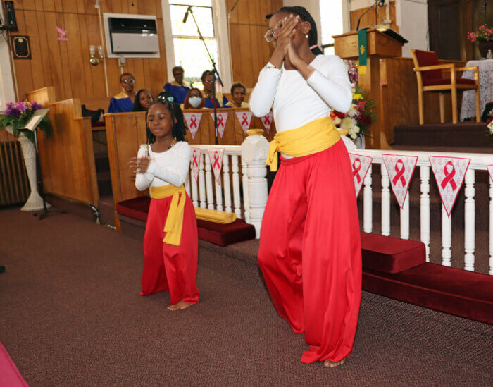 Liturgical dancers go through their routine.