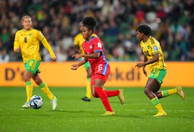 The Reggae Girlz seen here during a match against Panama.