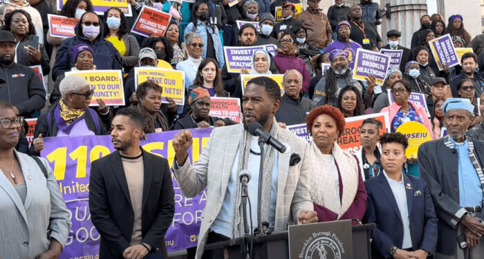 Local elected officials gathered at Brooklyn Borough Hall on Sept. 27 to demand accountability from One Brooklyn Health after the longtime CEO was suddenly ousted.