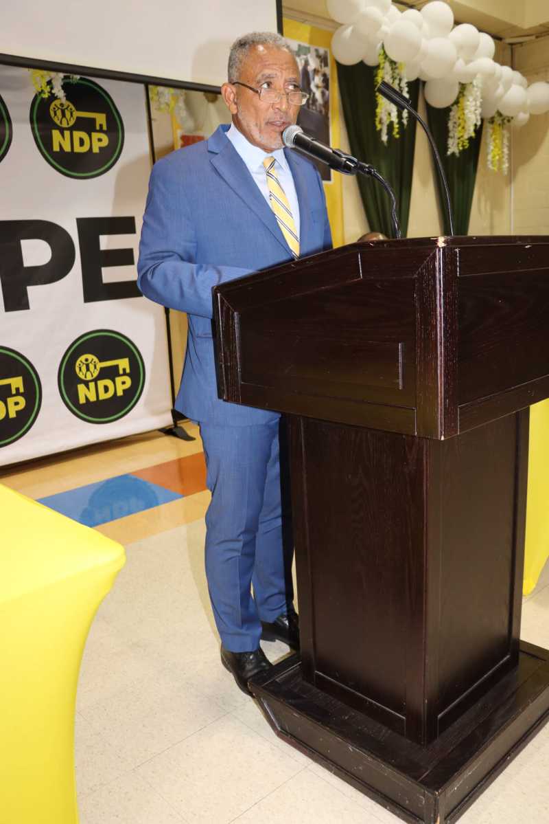 St. Vincent and the Grenadines Opposition Leader Dr. Godwin Friday addresses town hall meeting in Brooklyn.