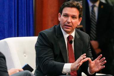 FILE - Republican presidential candidate Florida Gov. Ron DeSantis speaks at the Heritage Foundation, Friday, Oct. 27, 2023, as part of the Mandate for Leadership Series in Washington.