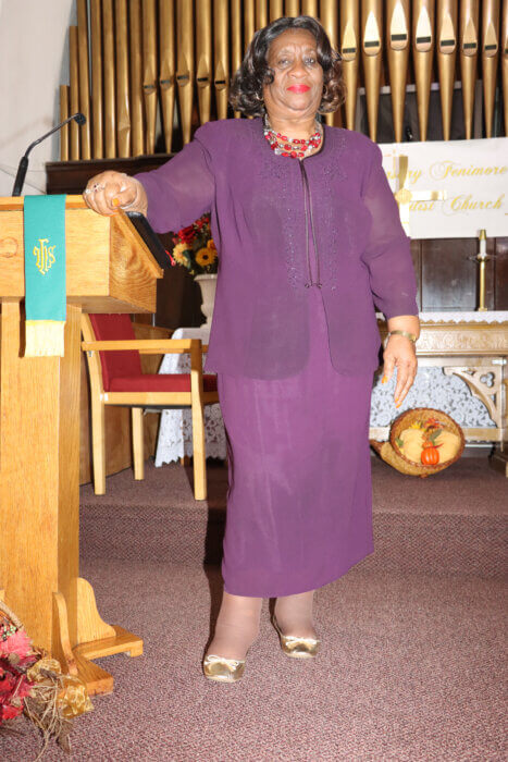 Min. Bernice Walker at the pulpit at Fenimore Street United Methodist Church.