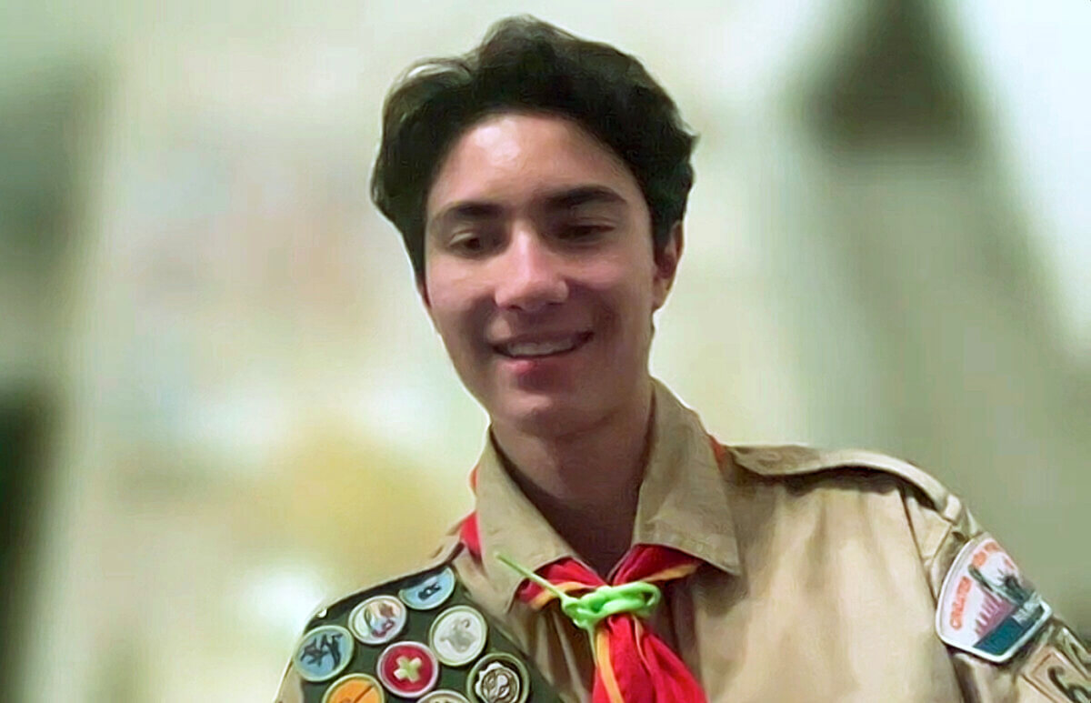 Lucas G. del Rosario, a high school senior at The IDEAL School in Manhattan. He is wearing his Boy Scouts uniform.