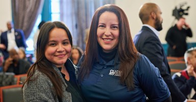 CUNY CARES hires students like Liliana Cornejo (right) to help connect their peers to food, housing and health care assistance.