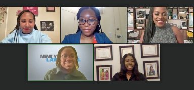 From top left, Rasheera Dopson, Lauren Proby, Ola Ojewumi, Britney Wilson (bottom left), and Nichelle N. Cook, during the virtual panel moderated by Lauren Proby on Jan. 22.