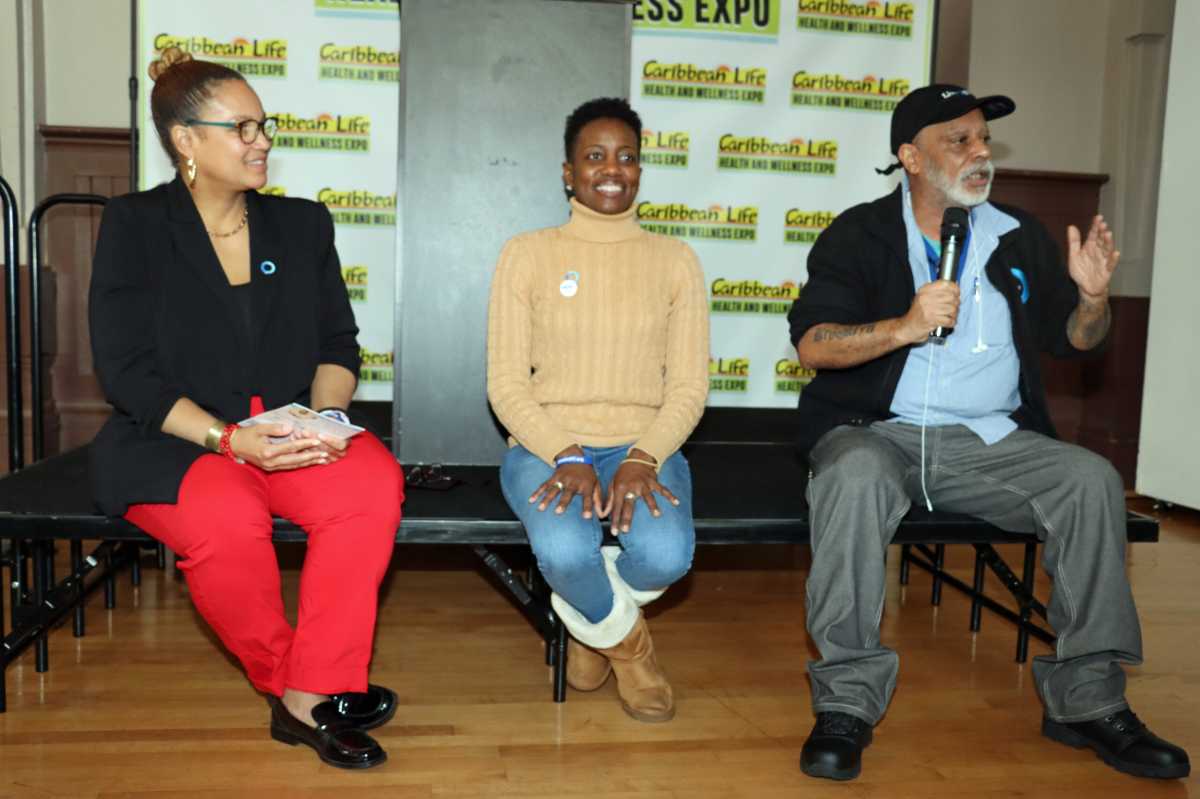 Eddie Soto speaks during LiveOnNY presentation, flanked by Shani Audain, left, and Paula Brown.