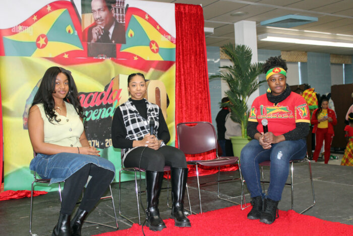 Nathifa Lewis (right) moderates a panel discussion with Michaela, (left) and Kakyo.
