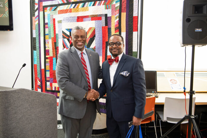 BMCC President Dr. Anthony E. Munroe (left) and Craig Wesley, senior manager of Diversity, Equity, and Inclusion of the Simons Foundation.