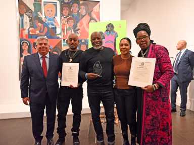 From left, DA Eric Gonzalez, Richard Beavers, Leroy Campbell, NYPD First Deputy Commissioner Tania Kinsella and Dr. Myrah Brown-Green.