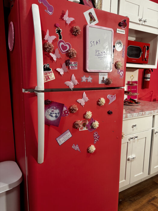 Customized pink fridge at the Brooklyn Pink.