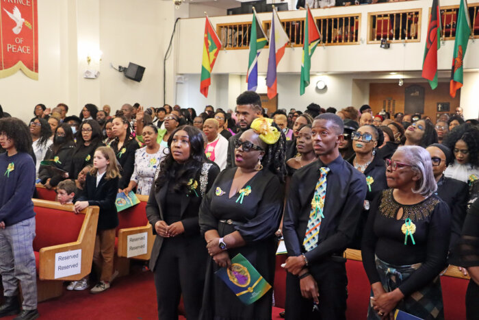A section of mourners at the massive funeral for Vincentian Denise Craigg.