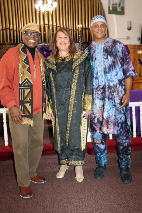 Sis. Barbara Moody with Drummers Eric Frazier, left, and Gene Osborne.