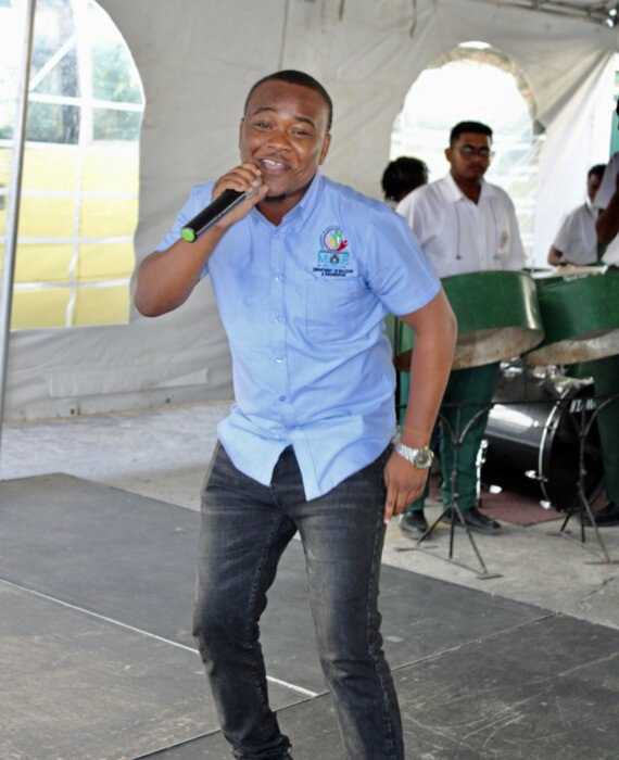 Christopher Nelson performing an infectious calypso rendition during, the Education Ministry's band launch, and cultural presentation on Feb. 8, in Georgetown, Guyana.