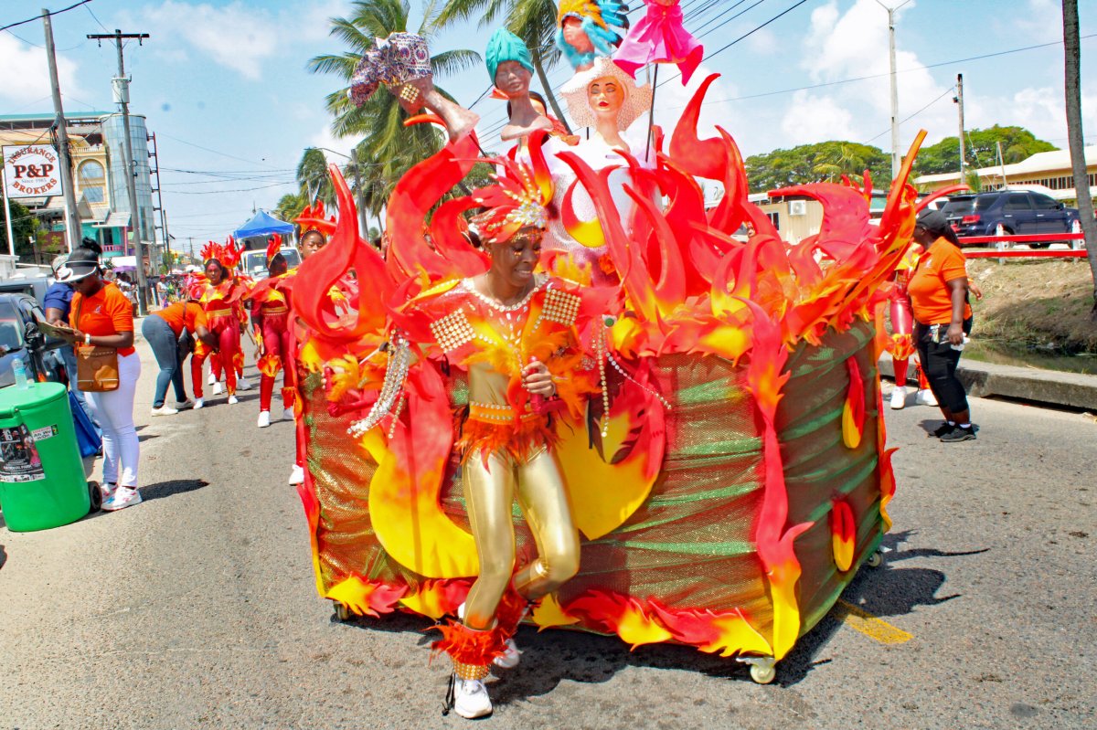 A student of St. Stanislaus College in “Melting Pot of Culture” costume celebrating “Our Peoples and Our Prosperity,” at the 2024 Mashramani Parade in Georgetown on Feb.17.