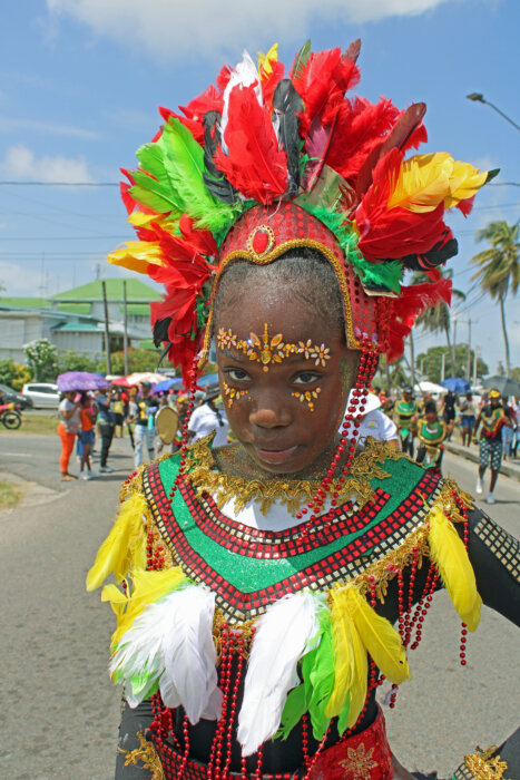 A little reveler displayed her colorful costume on Feb. 17, during the children's Mashramani Parade to celebrate Guyana's 54th Anniversary of the Republic.