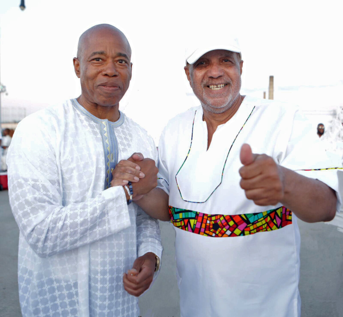 The Signature Society founder Sephron Mair (right) pictured with New York Mayor Eric Adams at a ‘Soiree En Blanc’ party recently.