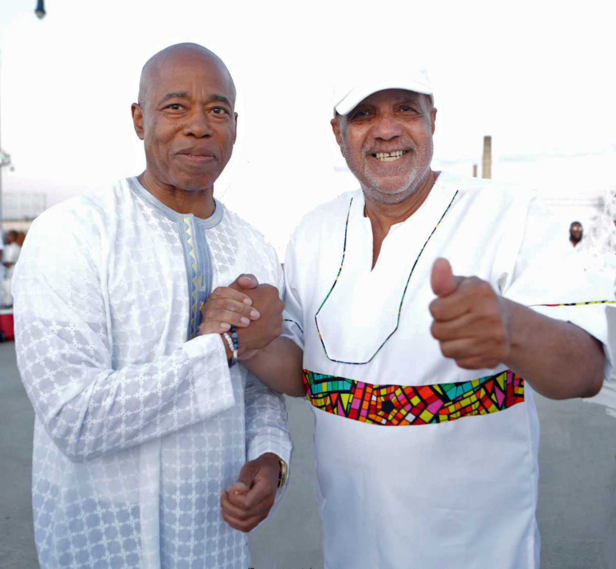 The Signature Society founder Sephron Mair (right) pictured with New York Mayor Eric Adams at a ‘Soiree En Blanc’ party recently.