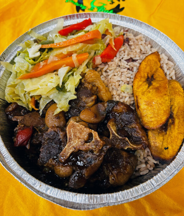 Jamaican staple Peas & Rice with Oxtail from G's Restaurant.