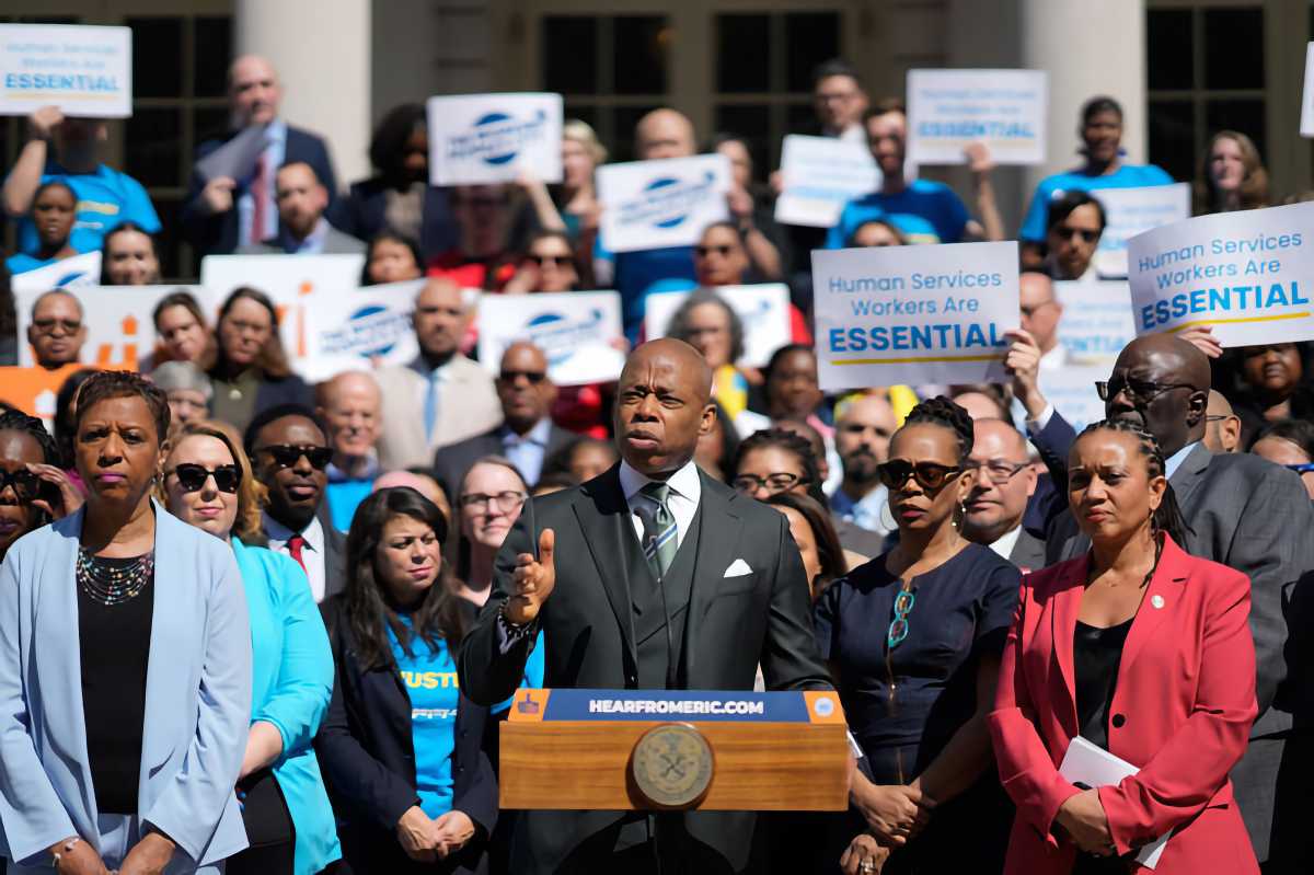 Mayor Eric Adams addresses a recent event.