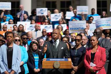 Mayor Eric Adams addresses a recent event.