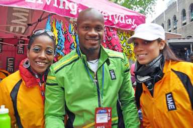 From left, former Miss Jamaica World Ayisha Richards, Jamaican Olympian, the 'Sub 10 King' Asafa Powell and Diane Johnson, former Miss Jamaica USA.