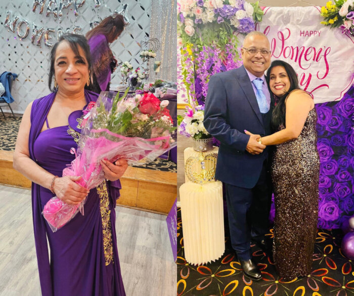 Organizers of the women's day event, Radhika Orlate and Kenneth Rampersaud, alongside his wife Geeta Rampersaud.
