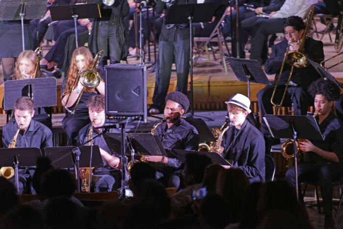 Xavier Belfon of Olympus Academy (third from right) performing in the Honors Festival Jazz Band.