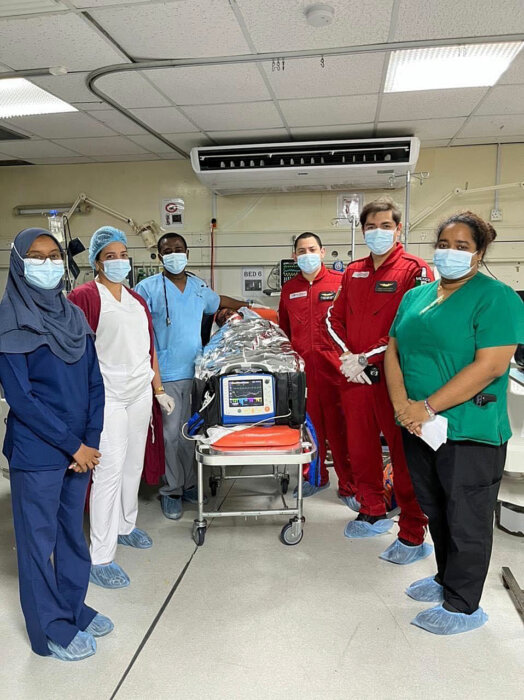 Georgetown Public Hospital and Medevac team preparing patient for transfer to the United States for treatment.