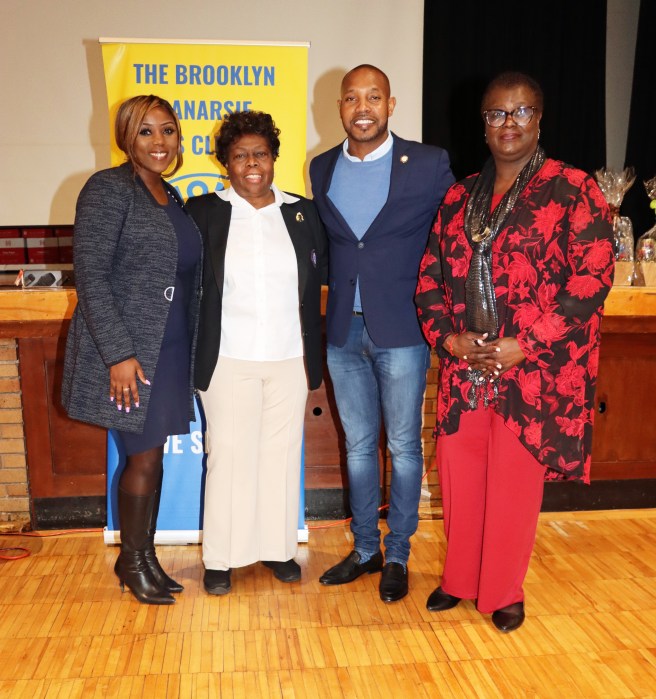 Brooklyn Canarsie Lions Club President Jean Joseph, second from left, with elected officials, L-R: Council Member Farah N. Louis, Council Member Chris Banks and Sen. Roxaane Persaud.