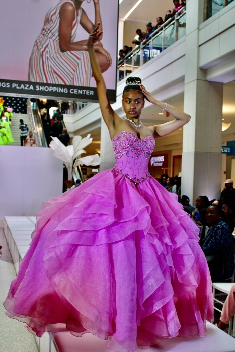 This Styles by Sinnamon ball gown, one of a stunning collection shown in a variety of colors that captivated the runway last Saturday, at the Kings Plaza mall event to kick-start Brooklyn Fashion Week.