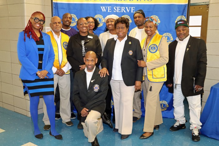 Dr. Lisa Millsaps-Graham, third from left, front row, and Brooklyn Canarsie Lions Club President Jean Joseph, fourth from left, and Brooklyn Canarsie Lions.