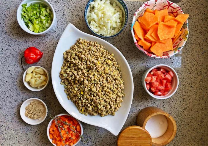 Easy Caribbean Vegan Stewed Lentils Recipe.