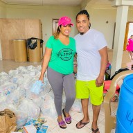 Keren Espinoza and her fiance Richard during one of their distribution events in Trinidad.
