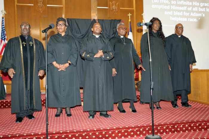 Pastors in the UMC Brooklyn Downtown South Parish, L-R: Rev. Melvin Boone, Deaconess Gail Douglas-Boykins, Rev. Morais G. Quissico, Rev. Janet Cox, Rev. Wendy Paige and Rev. Roger Jackson.