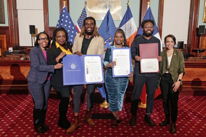 From left: Council Members Rita Joseph, Althea Steven, Arnol Guity-Martinez, Evelyn Arauz-Chamorro, Adrian Cacho and Council Member Pierina Ana Sanchez.