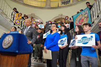 Mayor Eric Adams announces first annual Increase In minimum pay rate for app-based restaurant delivery workers.