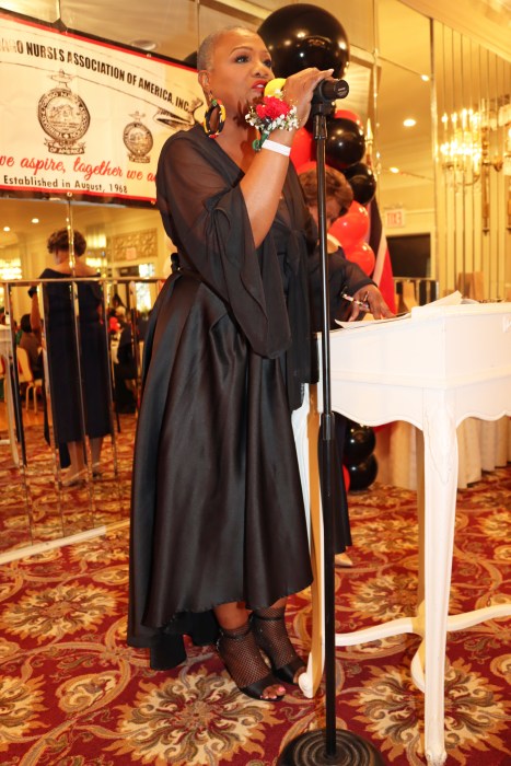 President Thecla Williams addresses ceremony during the 55th anniversary celebration of T&T Nurses Association of America in September 2023.