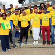 Walk-a-Thon participants gather for a group photograph.