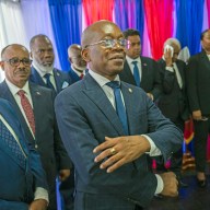 Michel Patrick Boisvert, center, who was named interim Prime Minister by outgoing Prime Minister Ariel Henry, attends the swearing-in ceremony of the transitional council tasked with selecting Haiti's new prime minister and cabinet, in Port-au-Prince, Haiti, Thursday, April 25, 2024. Boisvert was previously the economy and finance minister.