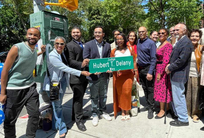 NY City Councilman, Shaun Abreu (fourth from left ) standing with family members of the late Judge Hubert T. Delany.