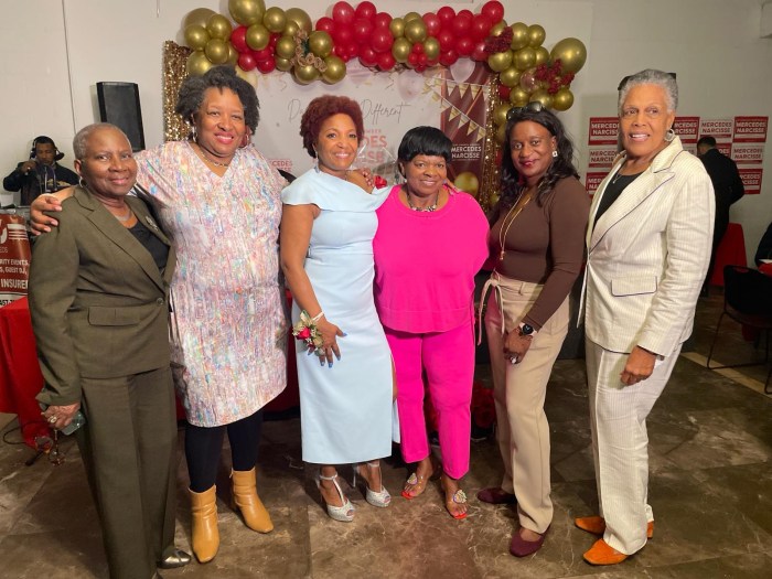Narcisse supporters - From left: Council Member Narcisse celebrates with constituents, Elaine Reid, Andrenia Burgis, Council Member Narcisse, Velda Jeffrey, Ketly Lespinas, and Patricia Wiliams.