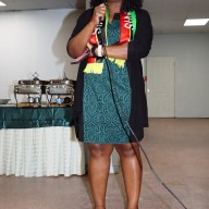Kylla Herbert addresses reception late last month, at the Calabash Restaurant and Lounge in Philadelphia, PA, for St. Kitts and Nevis, Belize and St. Vincent and the Grenadines athletes at the Penn Relays.
